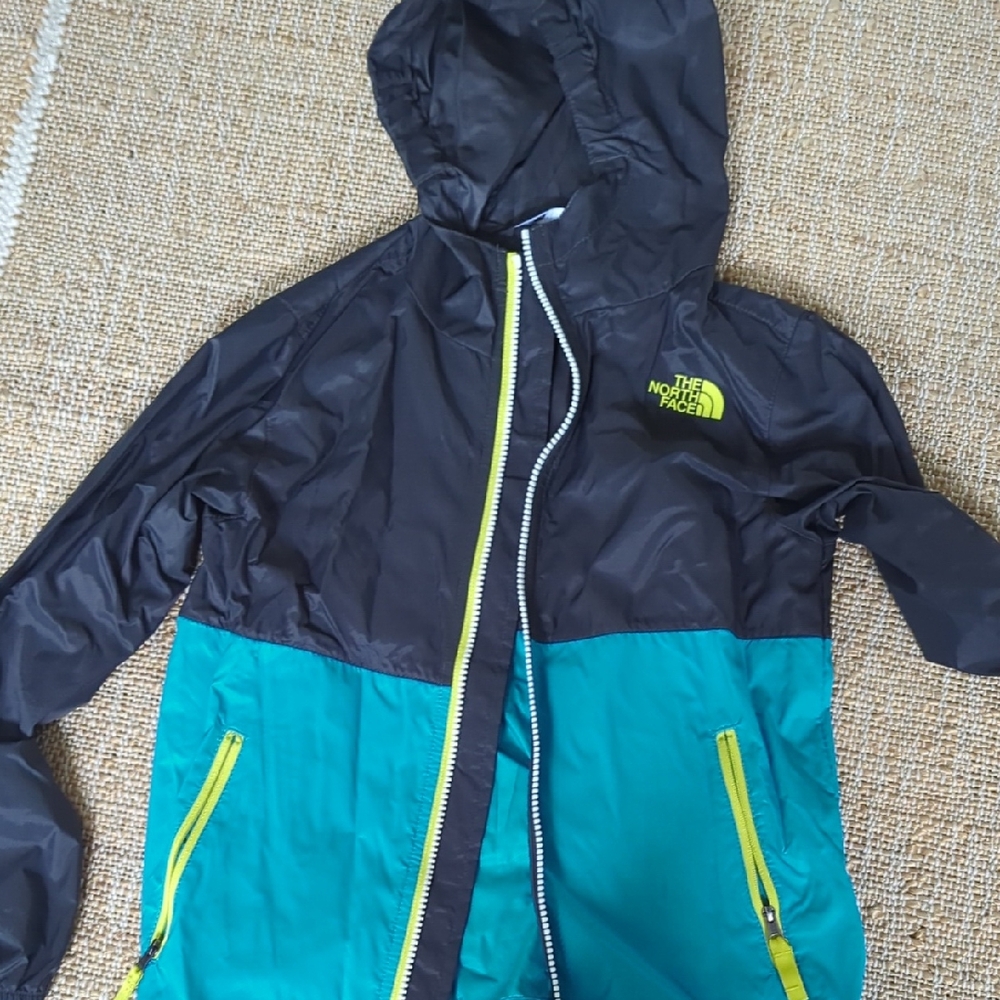 The North Face Black and Teal Jacket with Yellow Zipper